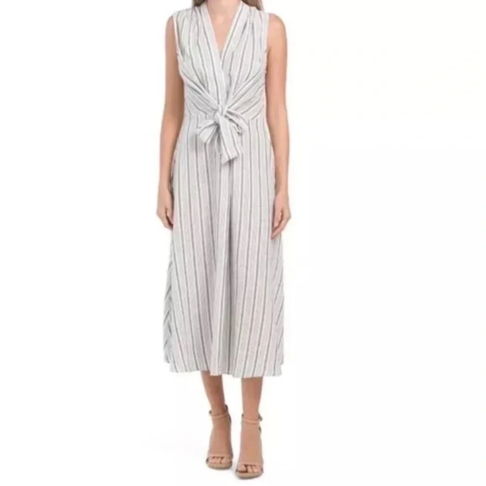 Tahari Linen Stripe Midi Dress Size XS NWT